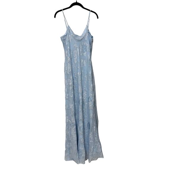 New LoveShackFancy Silk Blue June Metallic Floral Ruffle Maxi Dress Size 10 - Picture 7 of 13